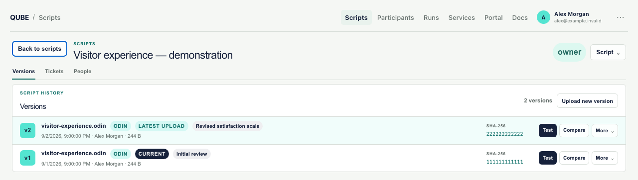Demonstration Script with two versions and Test and Compare actions.